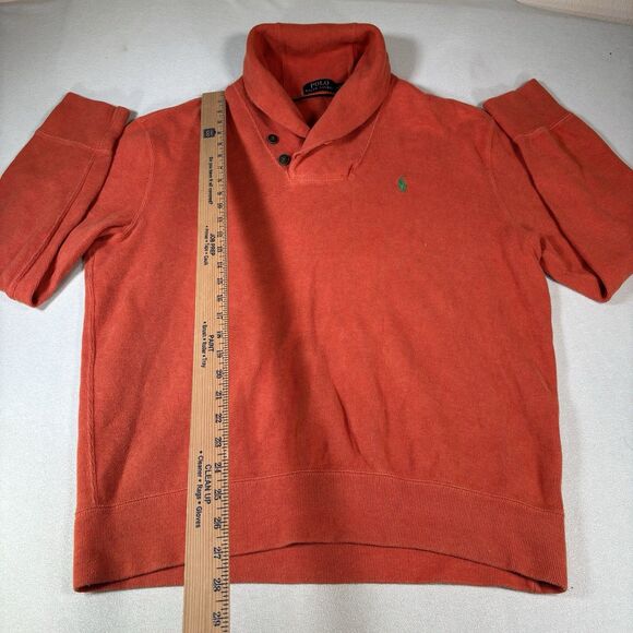 Polo Ralph Lauren Mens L Orange Cowl Neck Shawl Collar Sweater Sweatshirt Pony - Picture 9 of 9